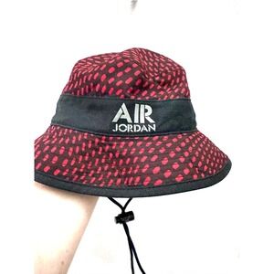 Air Jordan Mens L/XL Red Black Stencil Dotted Bucket Hat